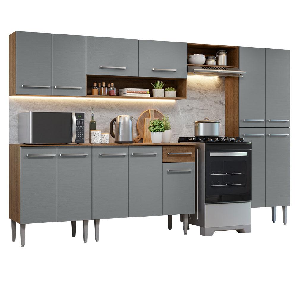 Armário de Cozinha Completa 293cm Rustic/Cinza Emilly Madesa 10
