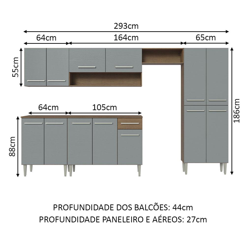 Armário de Cozinha Completa 293cm Rustic/Cinza Emilly Madesa 10