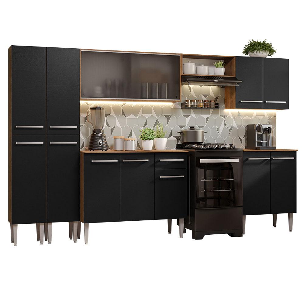 Armário de Cozinha Completa 293cm Rustic/Preto Emilly Madesa 04