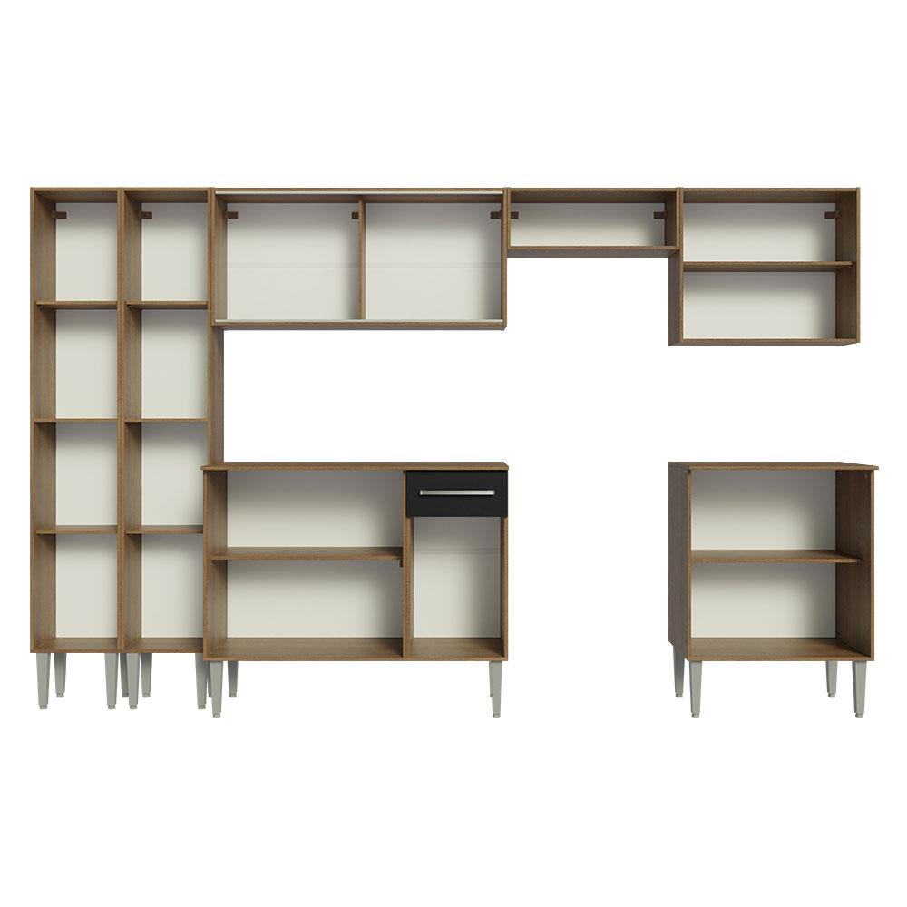 Armário de Cozinha Completa 293cm Rustic/Preto Emilly Madesa 04