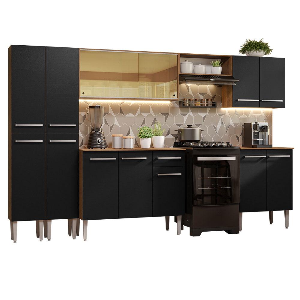 Armário de Cozinha Completa 293cm Rustic/Preto Emilly Madesa 05