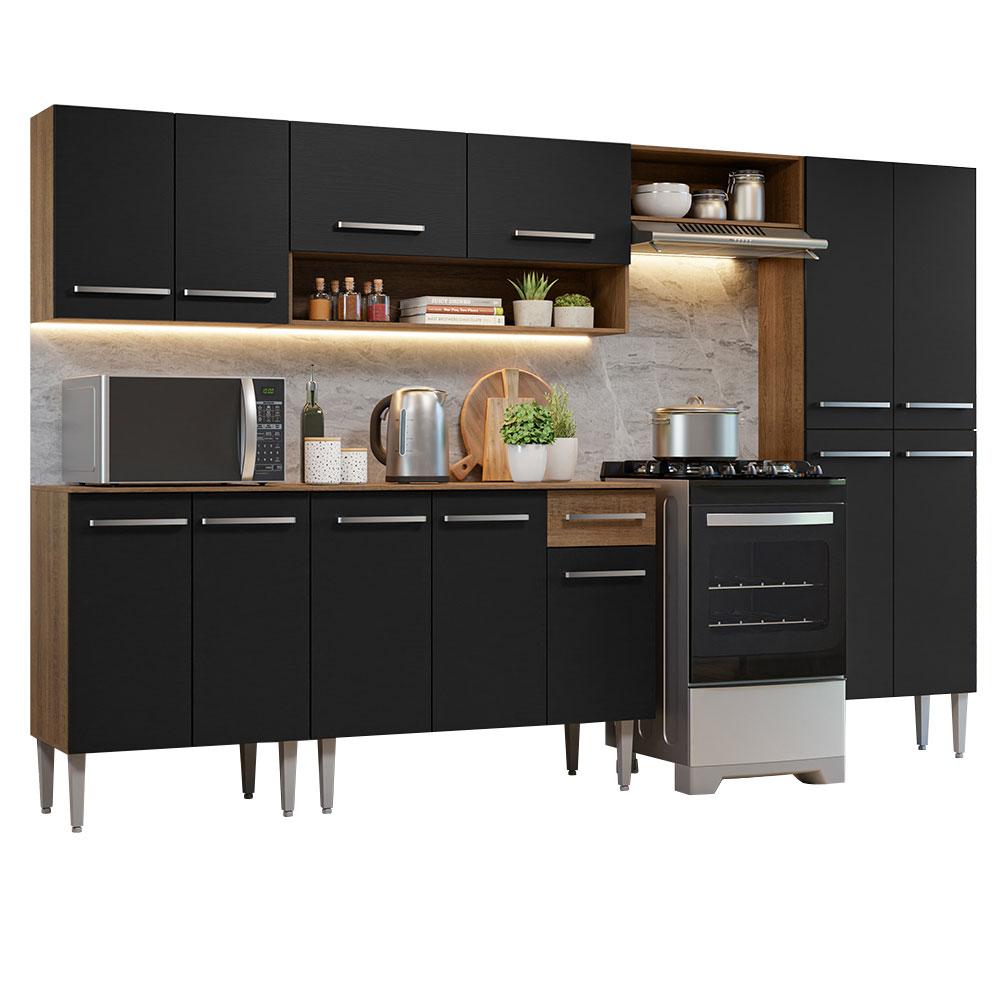 Armário de Cozinha Completa 293cm Rustic/Preto Emilly Madesa 10