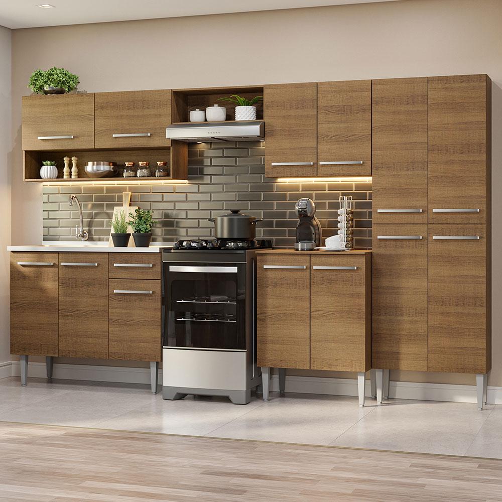 Armário de Cozinha Completa 293cm com Pia Rustic Emilly Madesa 09