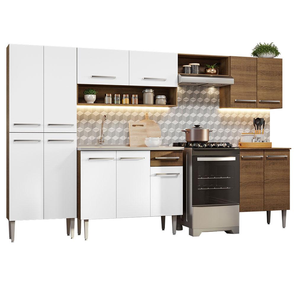 Armário de Cozinha Completa 293cm com Pia Rustic/Branco Emilly Madesa 08