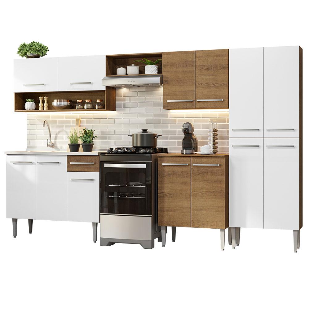 Armário de Cozinha Completa 293cm com Pia Rustic/Branco Emilly Madesa 09