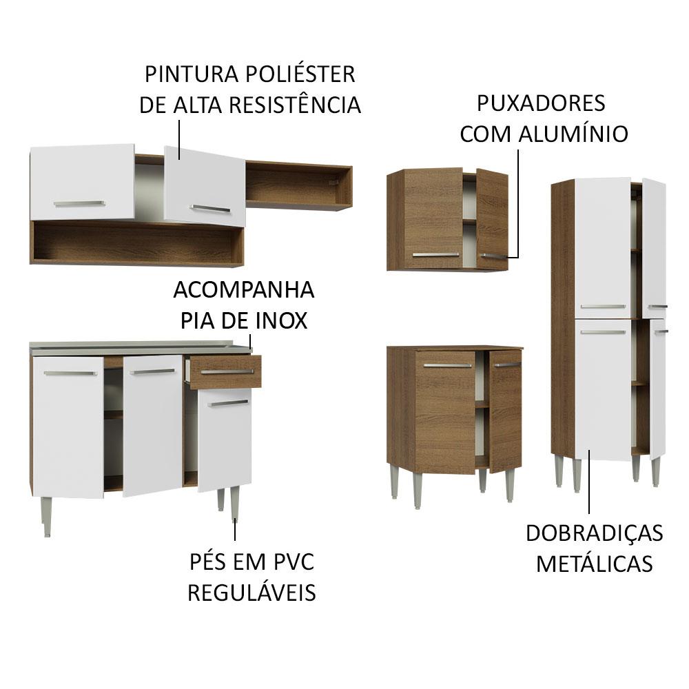Armário de Cozinha Completa 293cm com Pia Rustic/Branco Emilly Madesa 09