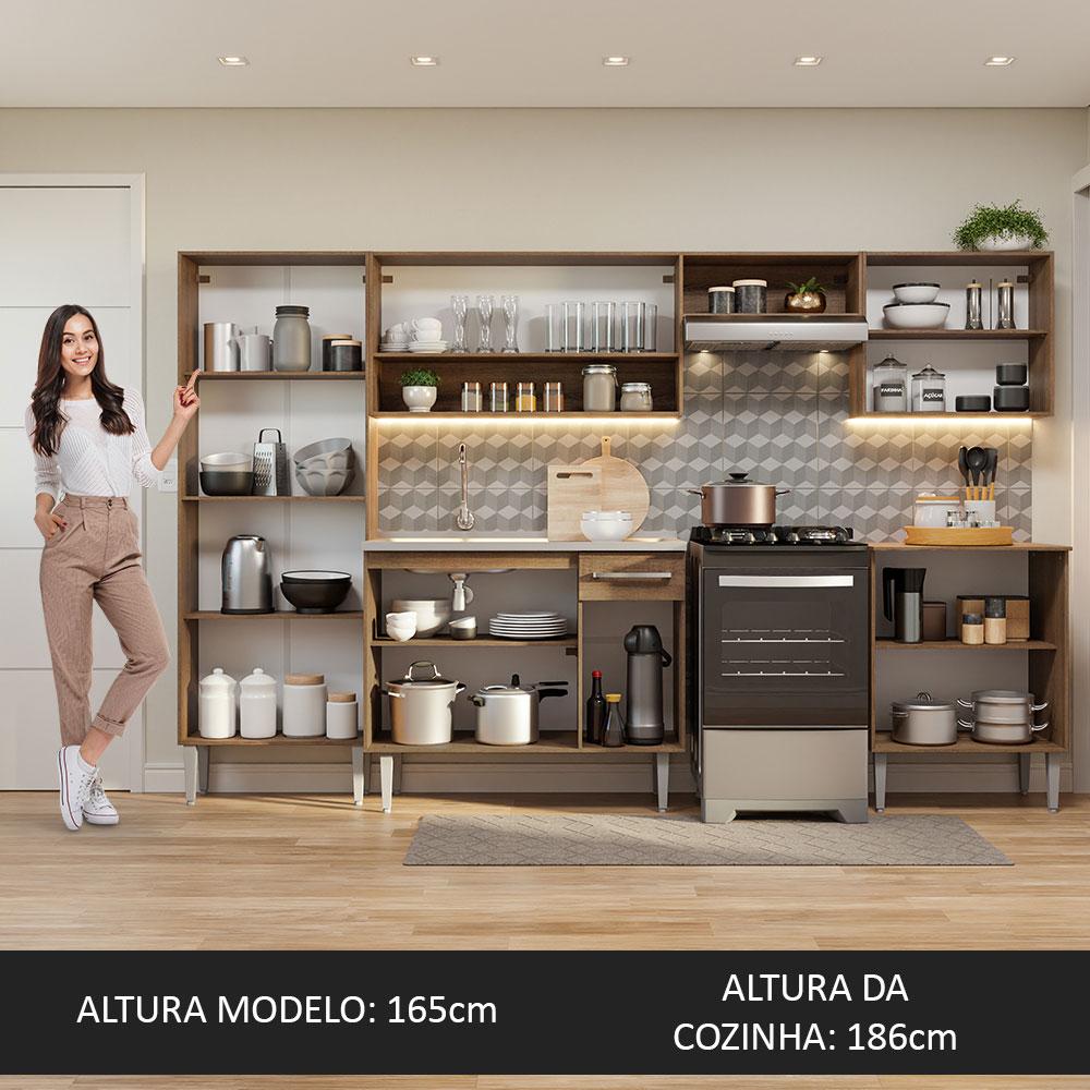 Armário de Cozinha Completa 293cm com Pia Rustic/Cinza Emilly Madesa 08