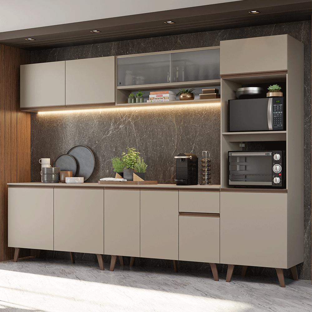 Armário de Cozinha Completa 300 cm Crema Nice Madesa 02