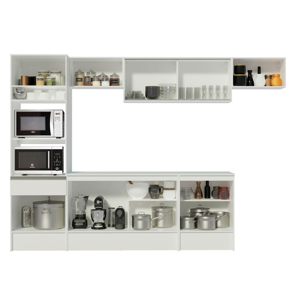 Armário de Cozinha Completa 300cm Branco Diamante Madesa 02