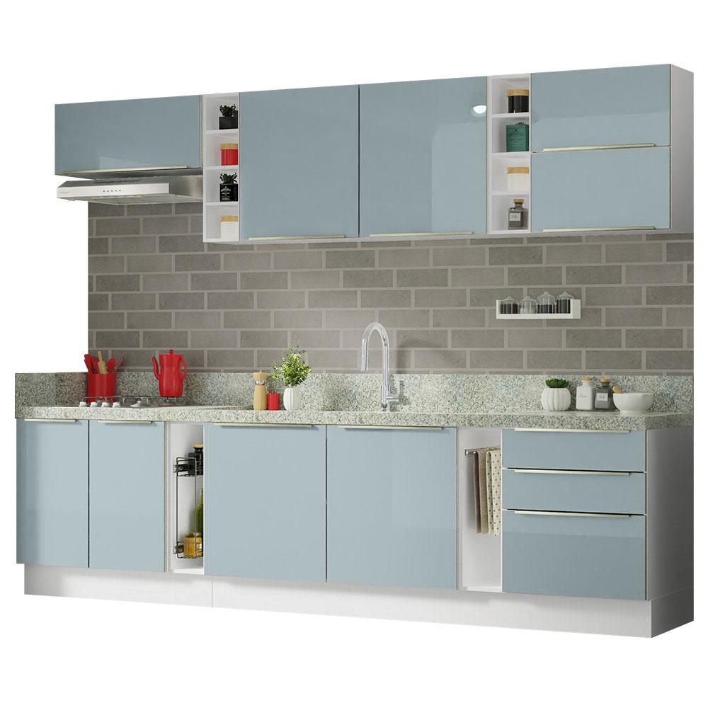 Armário de Cozinha Completa 300cm Branco/Cinza Lux da Sabrina Madesa