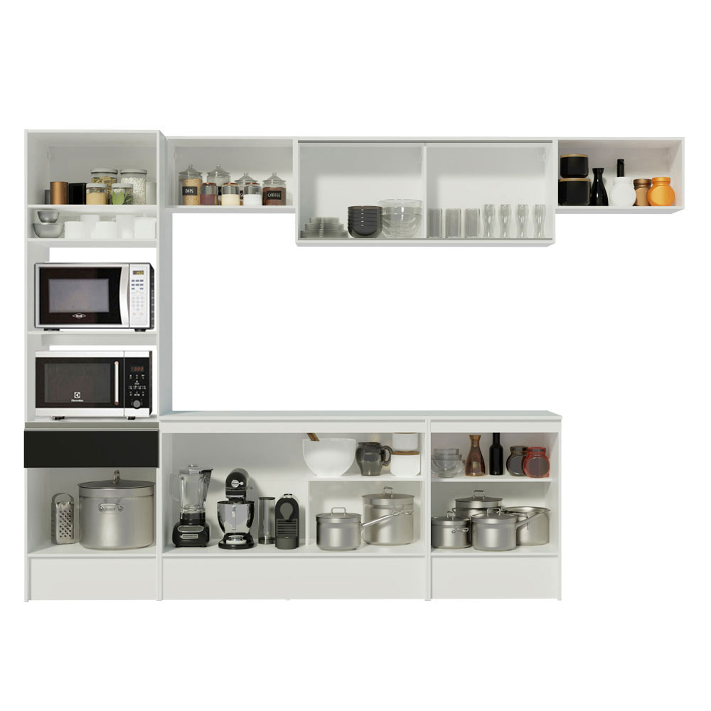 Armário de Cozinha Completa 300cm Branco/Preto Diamante Madesa 02