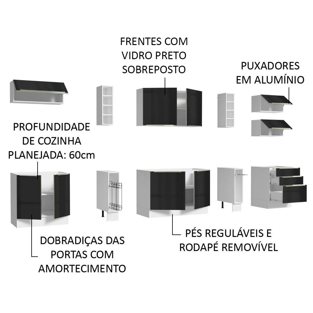 Armário de Cozinha Completa 300cm Branco/Preto Lux da Sabrina Madesa