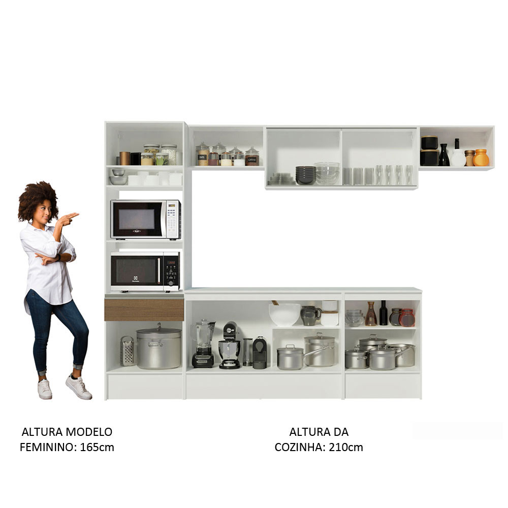 Armário de Cozinha Completa 300cm Branco/Rustic Diamante Madesa 02