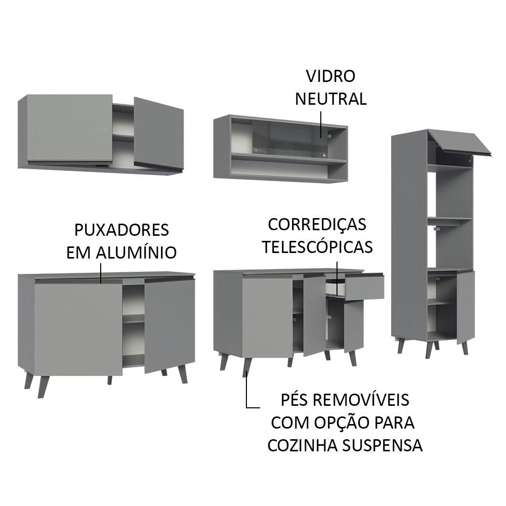 Armário de Cozinha Completa 300cm Cinza Nice Madesa 01