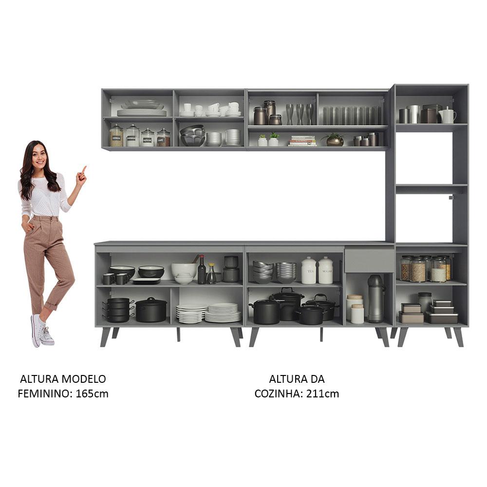Armário de Cozinha Completa 300cm Cinza Nice Madesa 01