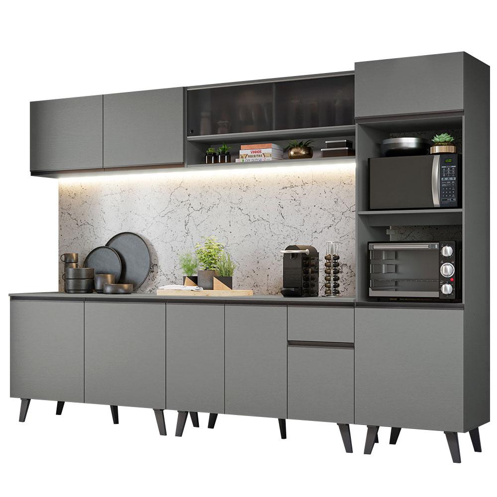 Armário de Cozinha Completa 300cm Cinza Nice Madesa 02
