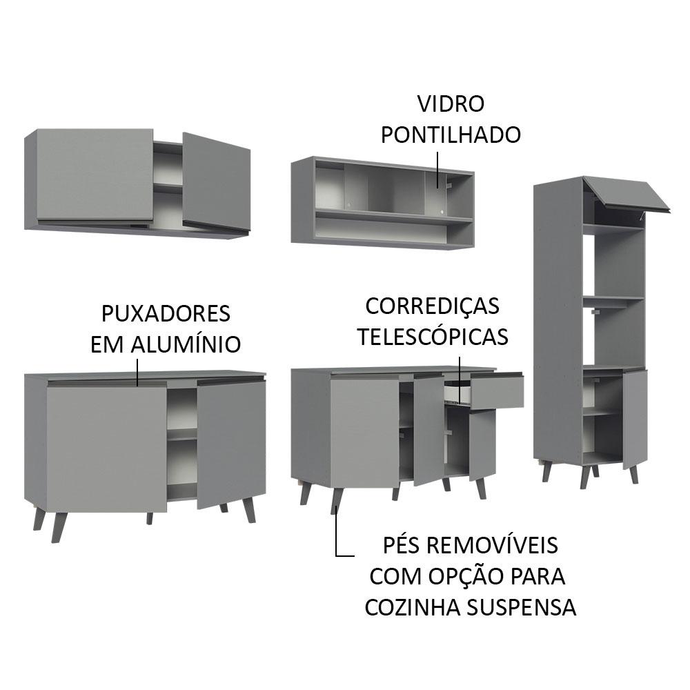 Armário de Cozinha Completa 300cm Cinza Nice Madesa 02