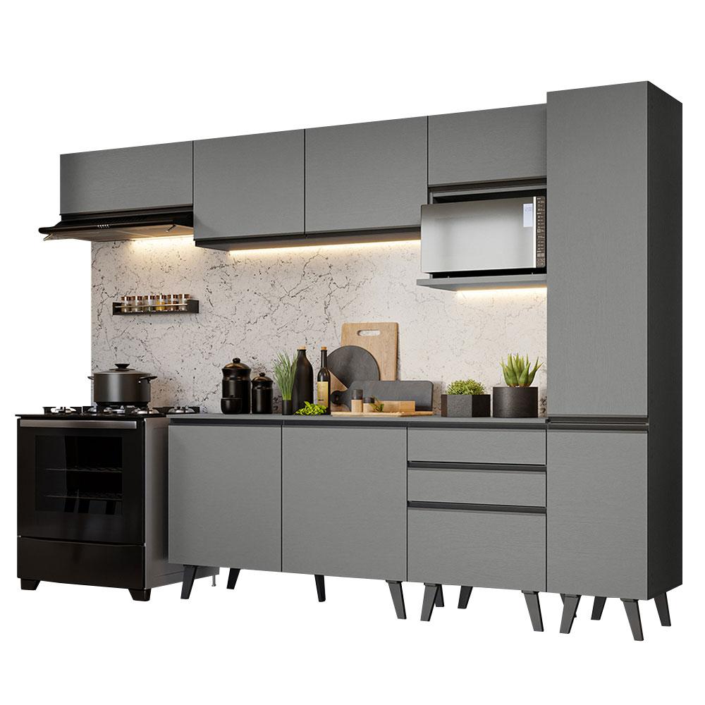 Armário de Cozinha Completa 300cm Cinza Nice Madesa 05