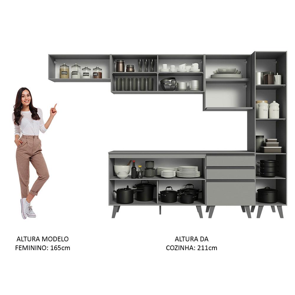 Armário de Cozinha Completa 300cm Cinza Nice Madesa 05