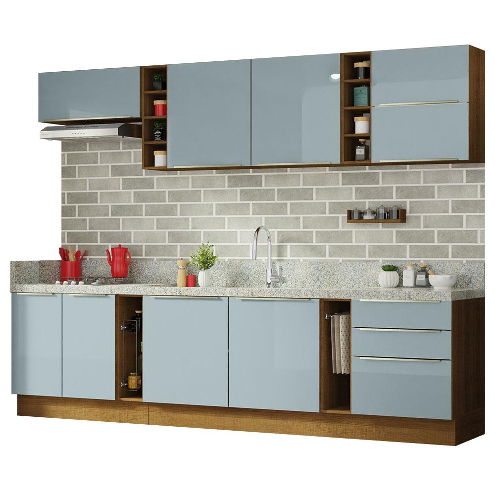 Armário de Cozinha Completa 300cm Rustic/Cinza Lux da Sabrina Madesa
