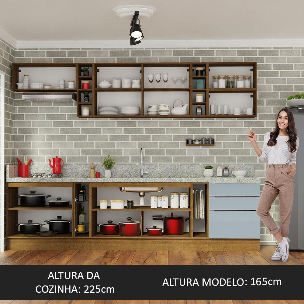 Armário de Cozinha Completa 300cm Rustic/Cinza Lux da Sabrina Madesa