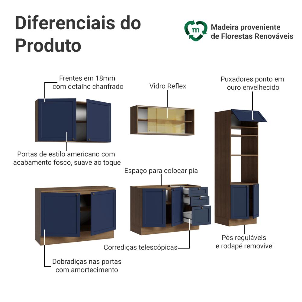 Armário de Cozinha Completa 310 cm Rustic/Azul Vik Madesa 01