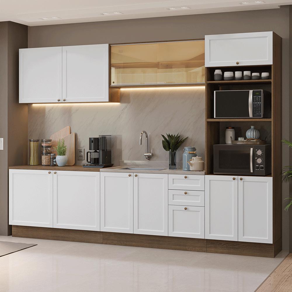 Armário de Cozinha Completa 310 cm Rustic/Branco Vik Madesa 01