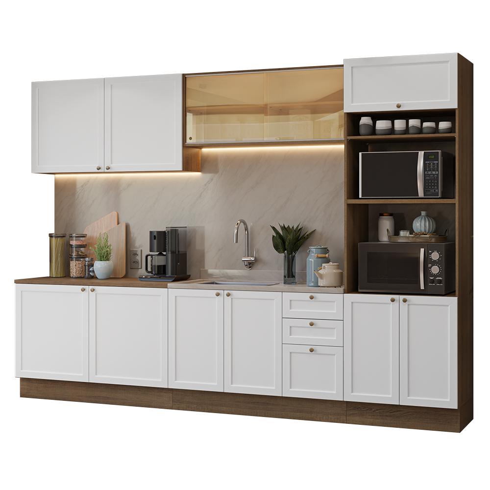 Armário de Cozinha Completa 310 cm Rustic/Branco Vik Madesa 01