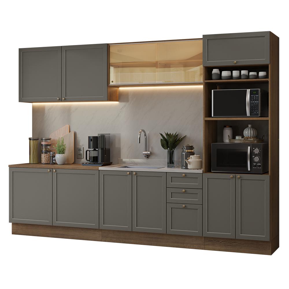Armário de Cozinha Completa 310 cm Rustic/Cinza Vik Madesa 01