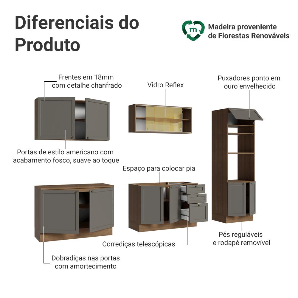 Armário de Cozinha Completa 310 cm Rustic/Cinza Vik Madesa 01