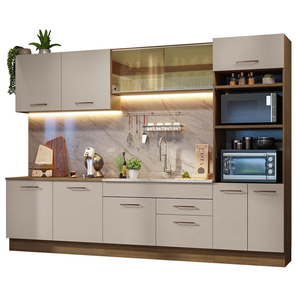 Armário de Cozinha Completa 310 cm Rustic/Crema Agata Madesa 01