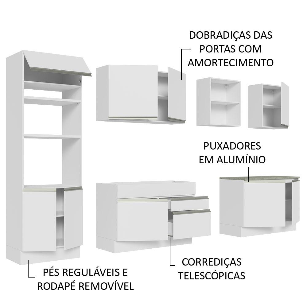 Armário de Cozinha Completa 310cm Branco Glamy Madesa 02