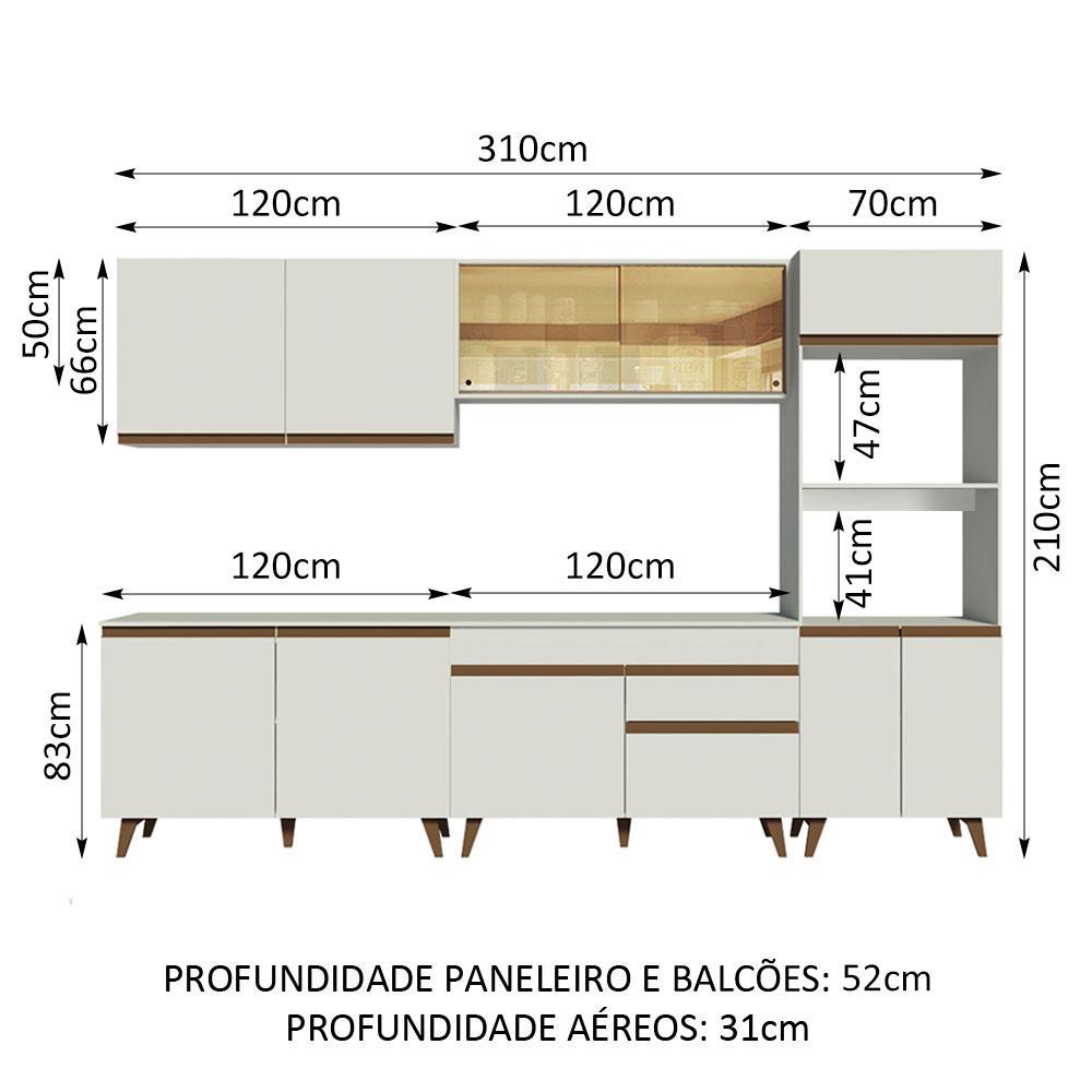 Armário de Cozinha Completa 310cm Branco Reims Madesa XA01