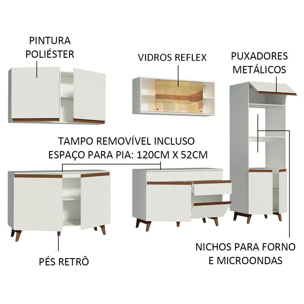 Armário de Cozinha Completa 310cm Branco Reims Madesa XA01