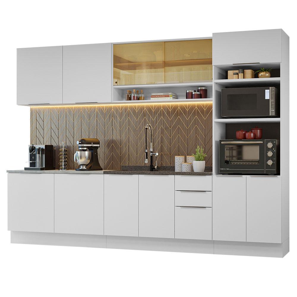 Armário de Cozinha Completa 310cm Branco Stella Madesa 02