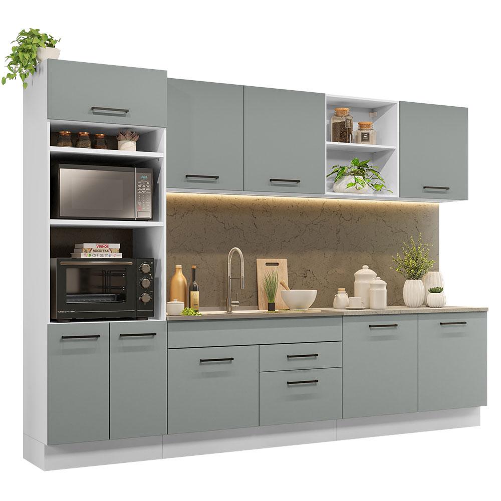 Armário de Cozinha Completa 310cm Branco/Cinza Agata Madesa 02