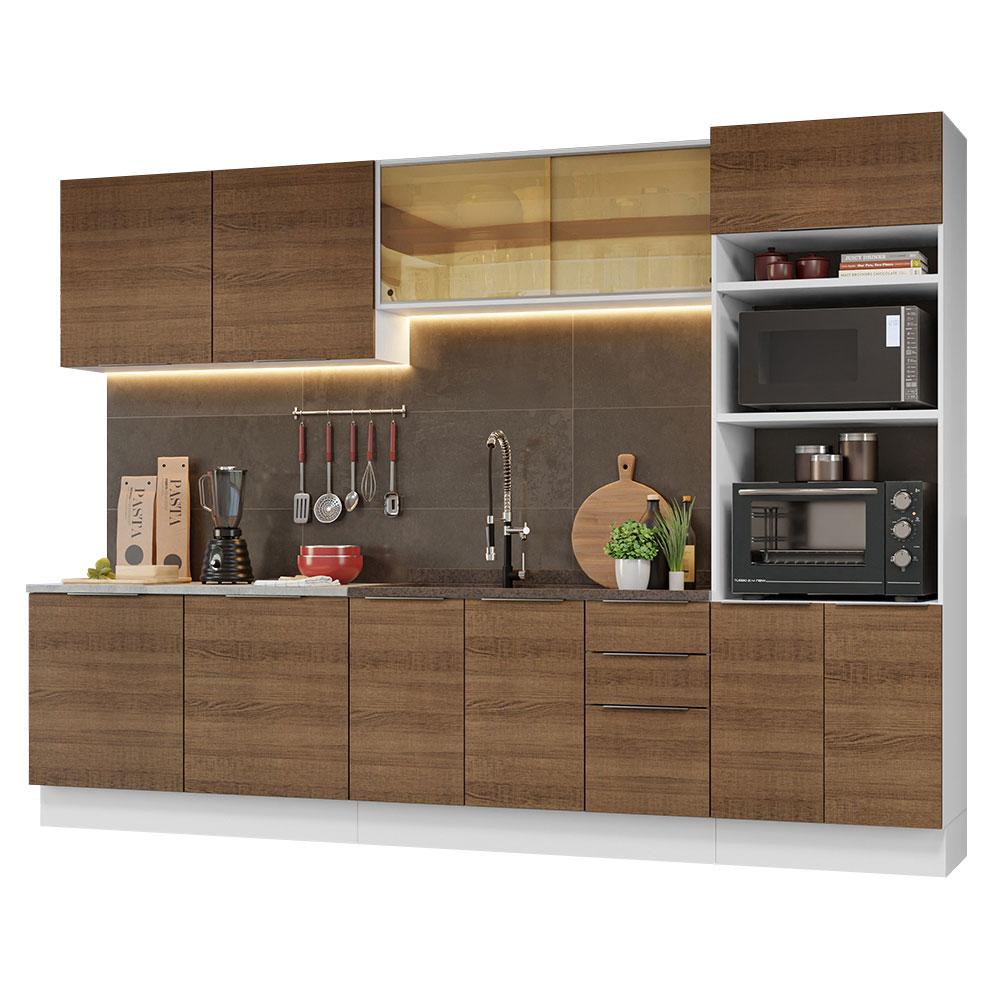 Armário de Cozinha Completa 310cm Branco/Rustic Stella Madesa 03