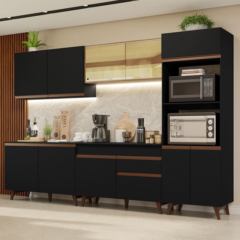 Armário de Cozinha Completa 310cm Preto/Rustic Reims Madesa XA01