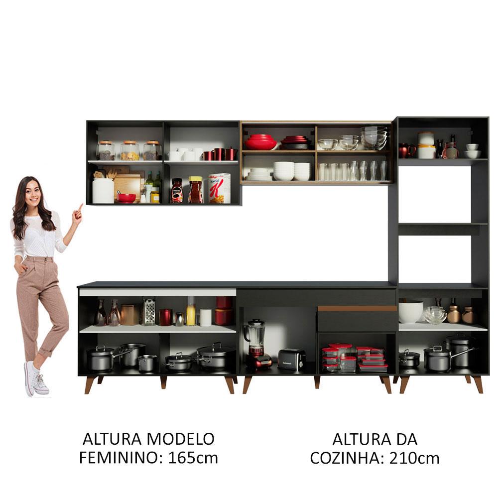 Armário de Cozinha Completa 310cm Preto/Rustic Reims Madesa XA01