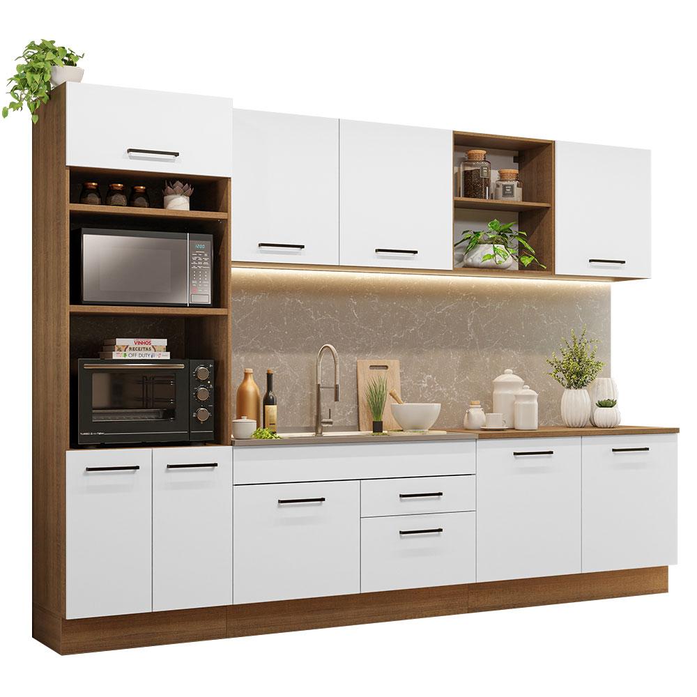 Armário de Cozinha Completa 310cm Rustic/Branco Agata Madesa 02