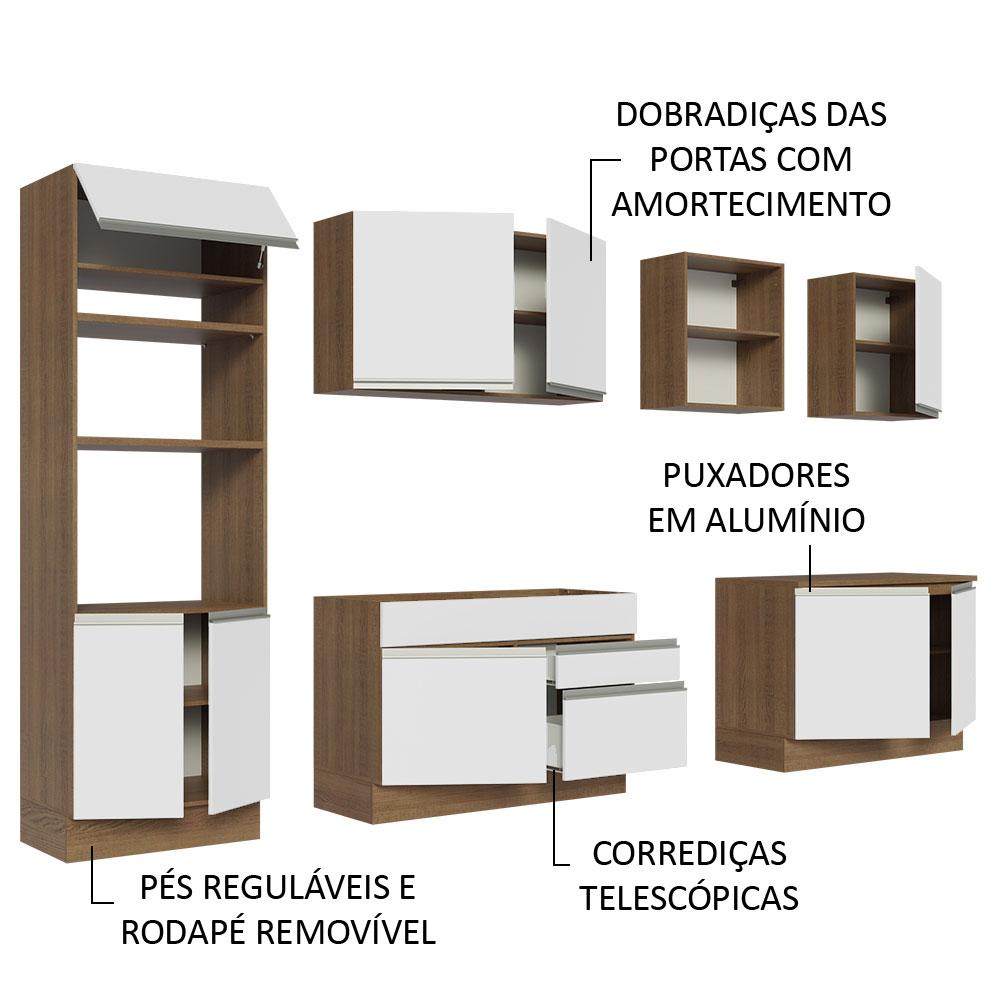 Armário de Cozinha Completa 310cm Rustic/Branco Glamy Madesa 02