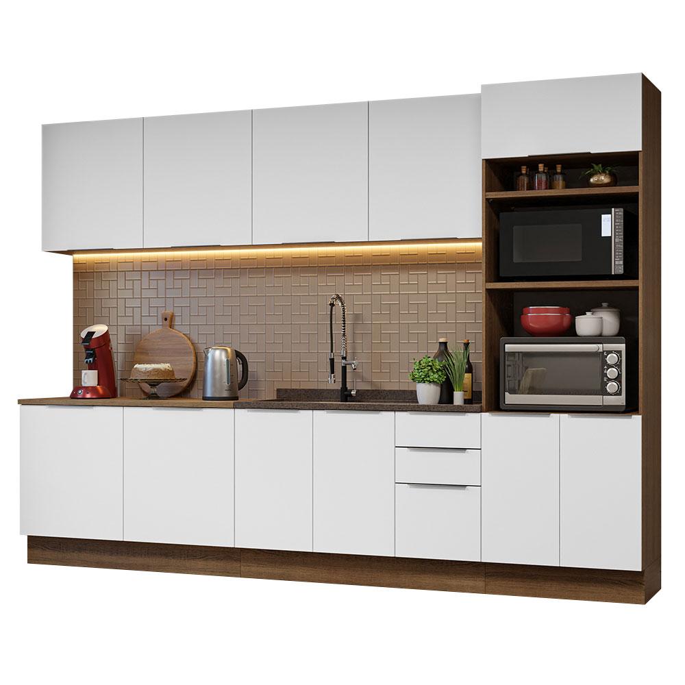 Armário de Cozinha Completa 310cm Rustic/Branco Stella Madesa 01