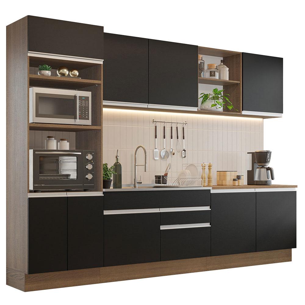 Armário de Cozinha Completa 310cm Rustic/Preto Glamy Madesa 02