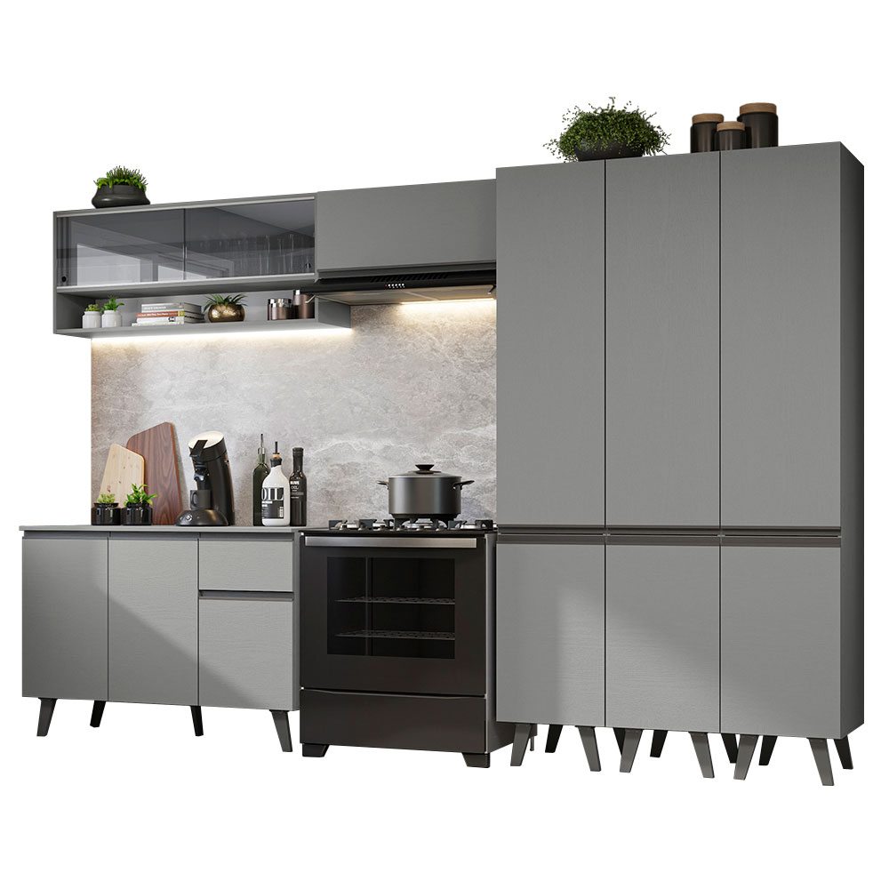 Armário de Cozinha Completa 320cm Cinza Nice Madesa 02