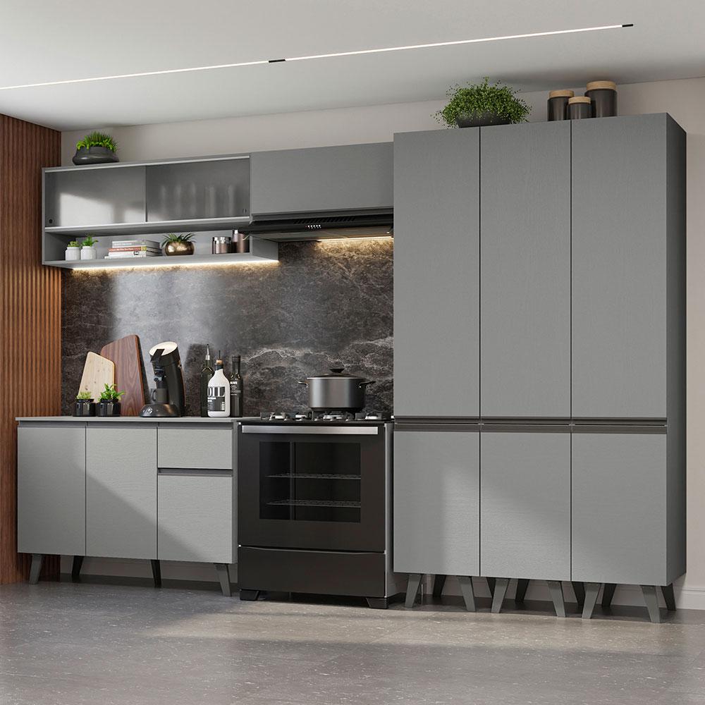 Armário de Cozinha Completa 320cm Cinza Nice Madesa 03
