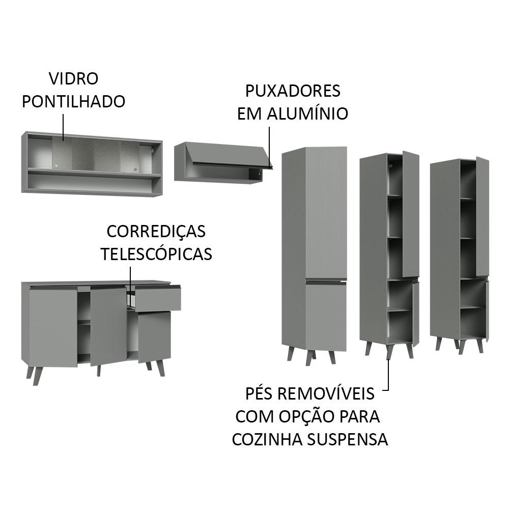 Armário de Cozinha Completa 320cm Cinza Nice Madesa 03