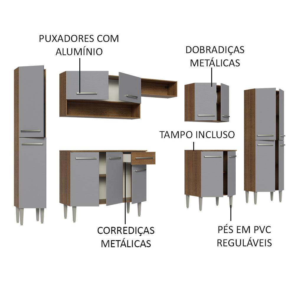 Armário de Cozinha Completa 325cm Cinza/Rustic Emilly Madesa 02