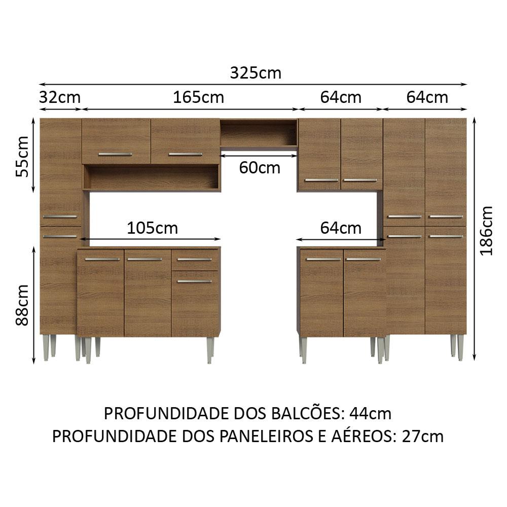 Armário de Cozinha Completa 325cm Rustic Emilly Madesa 02