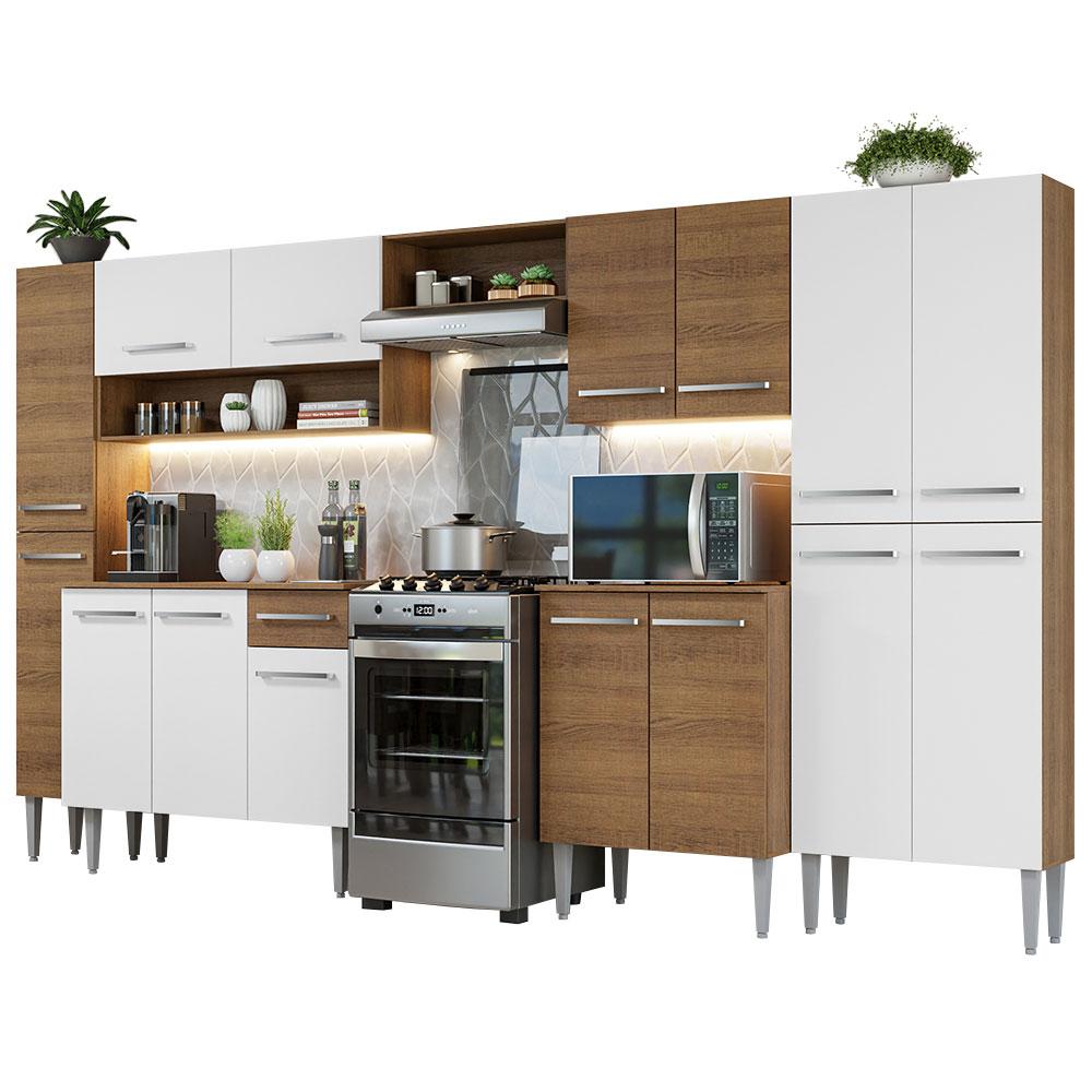 Armário de Cozinha Completa 325cm Rustic/Branco Emilly Madesa 02