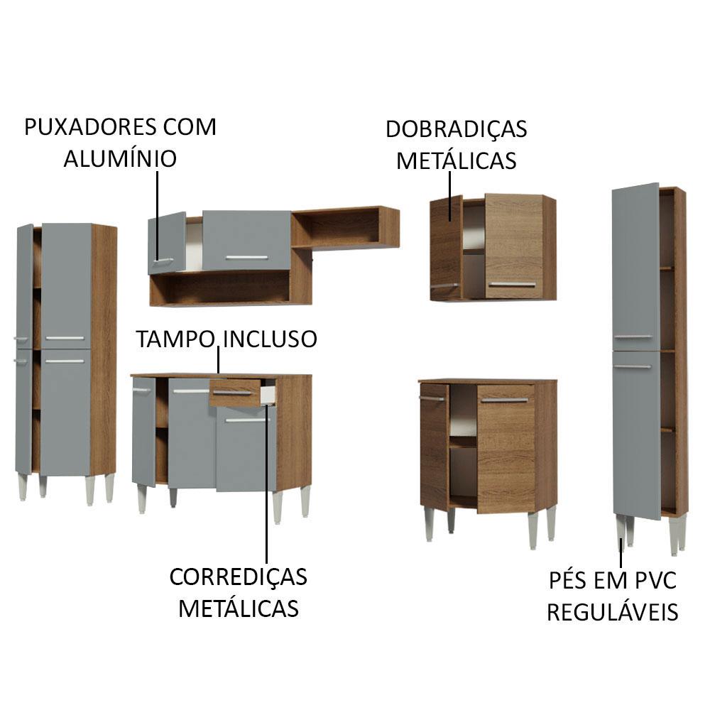 Armário de Cozinha Completa 325cm Rustic/Cinza Emilly Joy Madesa